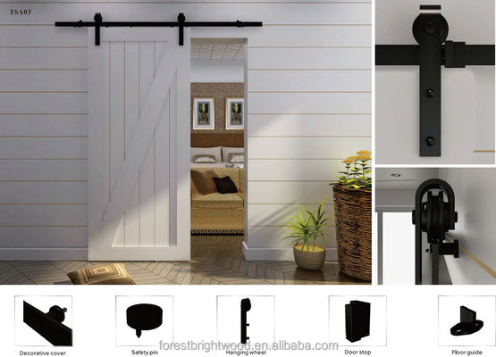 7.5 Ft Sliding Barn Door Hardware Powder Coated Black With 2m Rail