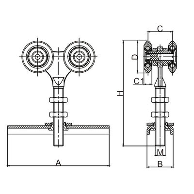 Closet 25mm 4 Wheel Sliding Door Rollers heavy duty barn door wheels Wall Guides Flush Mount