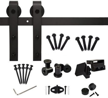 80kg-100kg Black Bent Strap Barn Door Hardware Kit Sliding Gate Rollers And Track