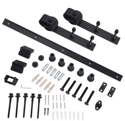 80kg-100kg Black Bent Strap Barn Door Hardware Kit Sliding Gate Rollers And Track