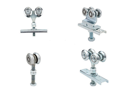 4 Rollers Runner Hanging Door Roller Assembly Iron Zinc Silver