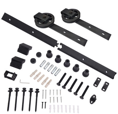 5.5ft 48 Inch Bypass Spoke Wheel Barn Door Hardware Garage Closet Carbon Steel Flat Track