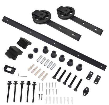 6.6FT Single Wood Sliding Barn Door Hardware Basic Black Big Spoke Wheel Roller Kit