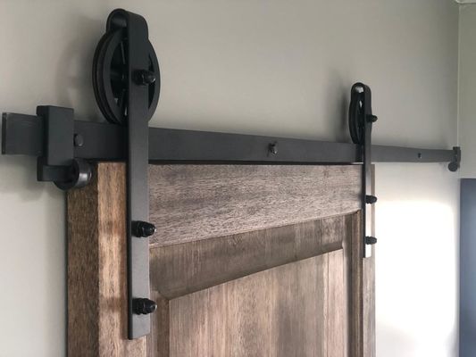 6.6FT Single Wood Sliding Barn Door Hardware Basic Black Big Spoke Wheel Roller Kit