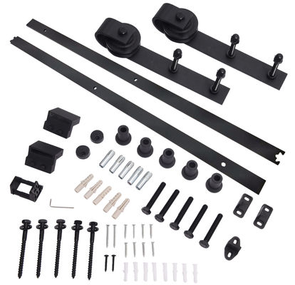 Double Interior Barn Door Hardware Kit Matte Black Wall Mounted