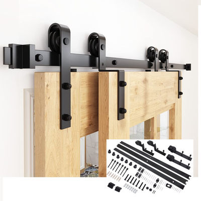 Exterior Double Bypass Barn Door Hardware Flat Black Frosted