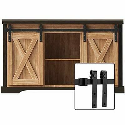 Black Classic Strap Mini Barn Door Hardware Kit 6 Ft For Double Wood Doors