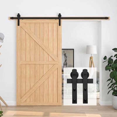 Black Rustic Basic Vintage Sliding Barn Door Hardware Kit J Shape