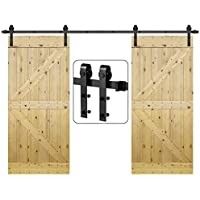 Wall Mount Bypass Barn Door Hardware One Piece 4-8.2 FT Black Steel