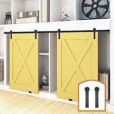 Wall Mount Bypass Barn Door Hardware One Piece 4-8.2 FT Black Steel