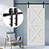 Wall Mount Bypass Barn Door Hardware One Piece 4-8.2 FT Black Steel